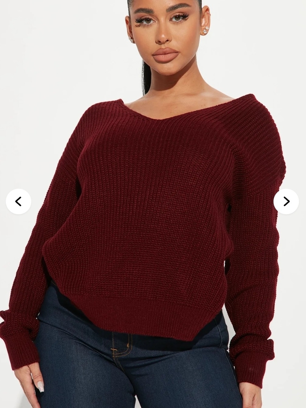 Cozy V-Neck Rib-Knit Sweater - Burgundy